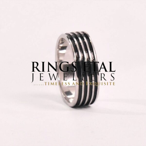 Carbon filled sterling silver wedding band