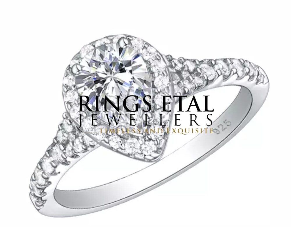 Pear shaped sterling silver engagement ring