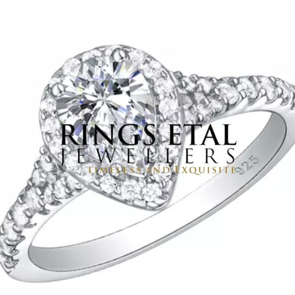 Pear shaped sterling silver engagement ring