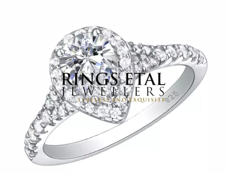 Pear shaped sterling silver engagement ring
