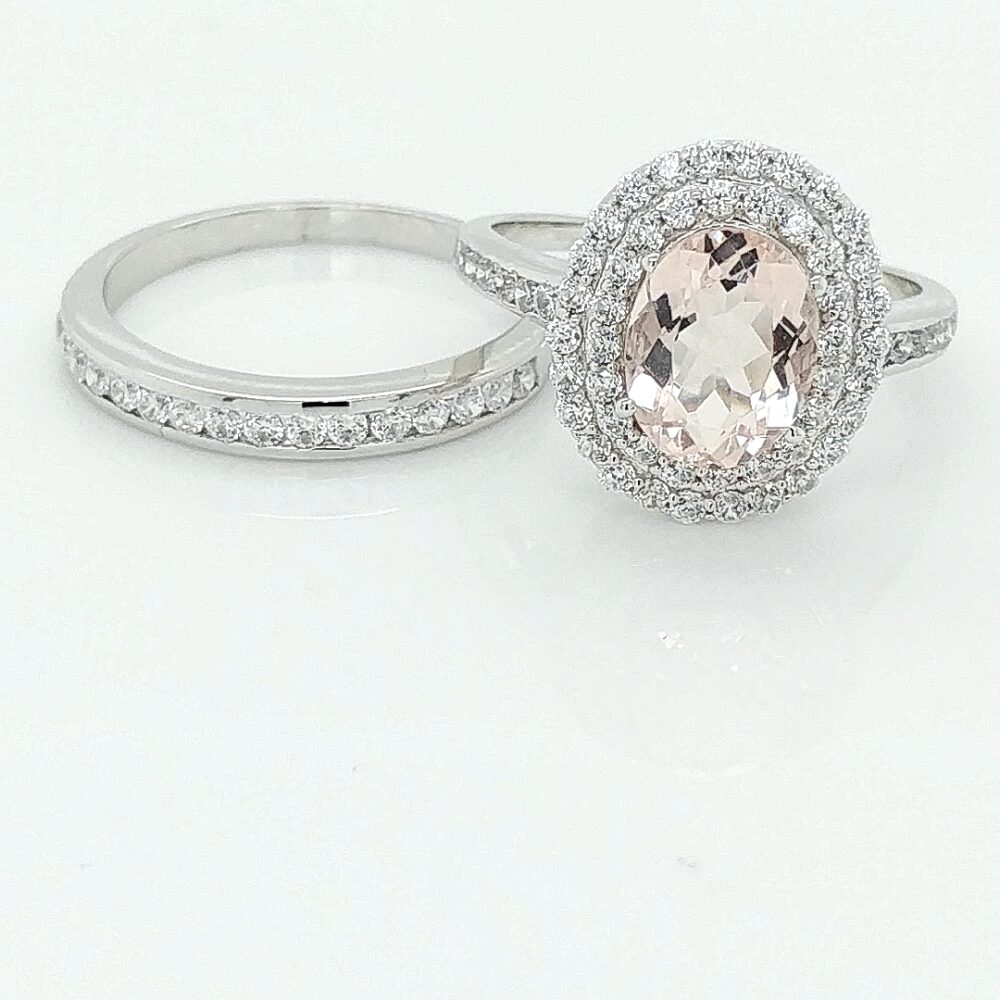 Zipporah Double Halo Bridal Set in 18 Karats Gold