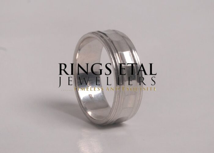 Silver wedding band Hexagonal center satin finished band