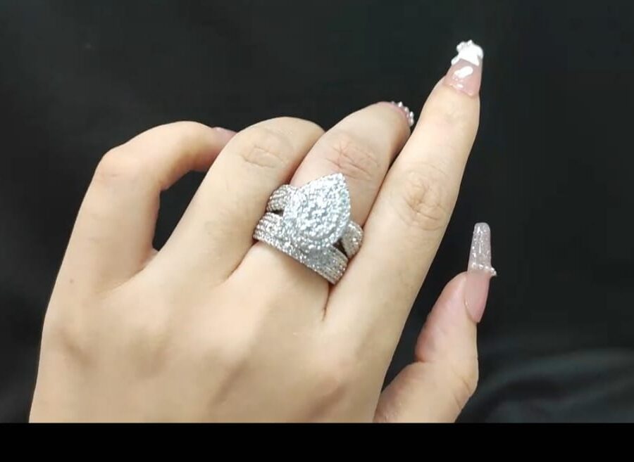 Pear shaped sterling silver bridal set